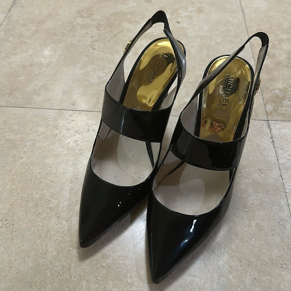 Michael Kors Slingback 4" Heels Black Patent Leather Pumps Women's size 10